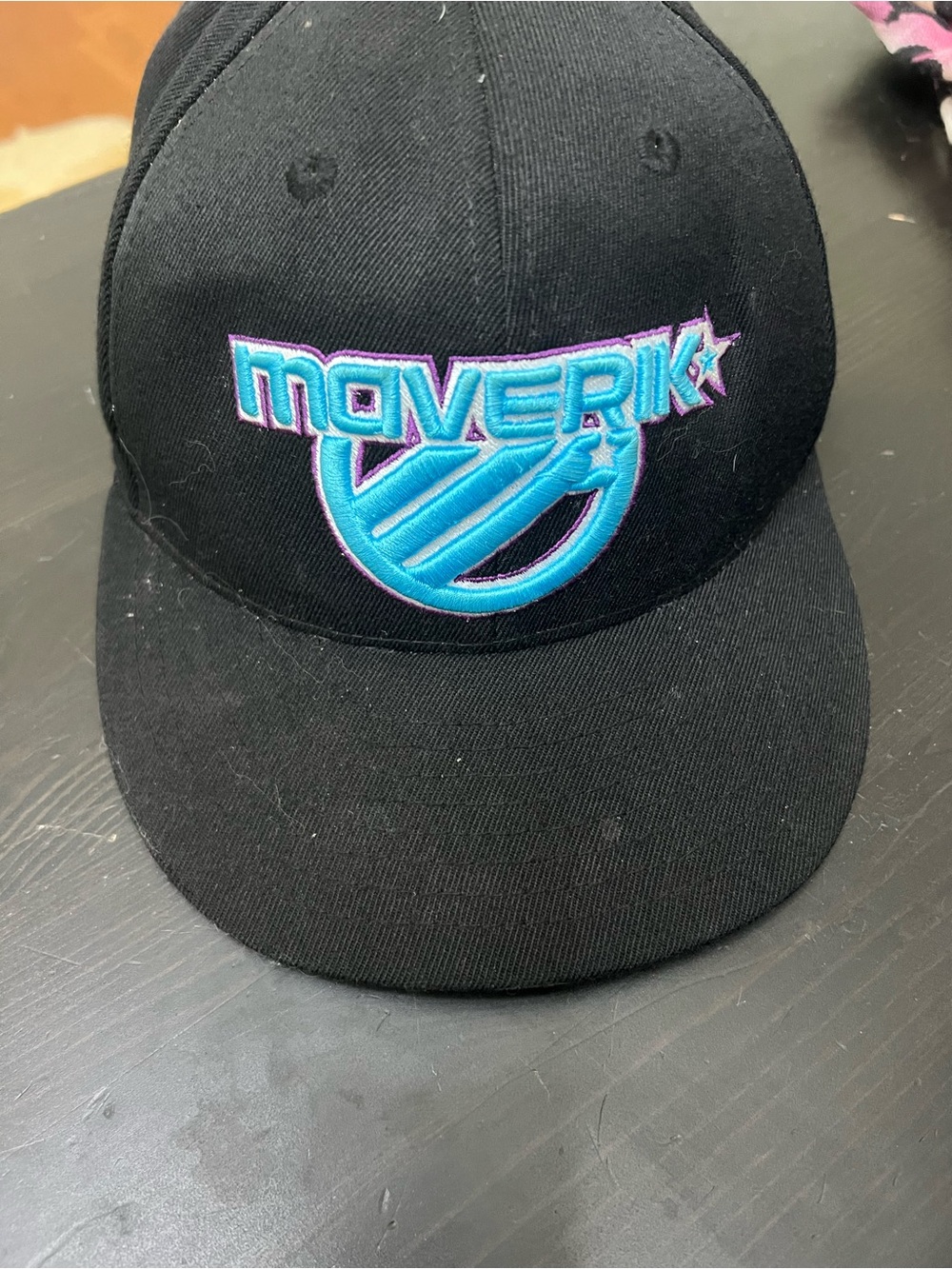Black Snapback Hat with Teal & Purple Logo